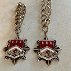 Vintage Mid-Century Pendant and Bracelet Set w/Enamel Crest • Goldtone
